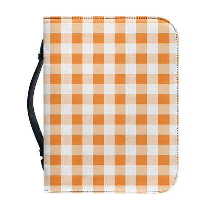 Orange And White Gingham Pattern Print Leather Bible Cover