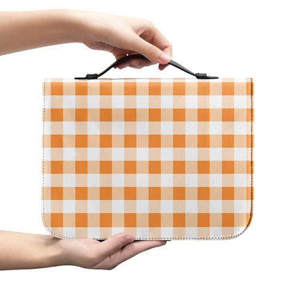 Orange And White Gingham Pattern Print Leather Bible Cover