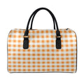 Orange And White Gingham Pattern Print Leather Duffel Bag