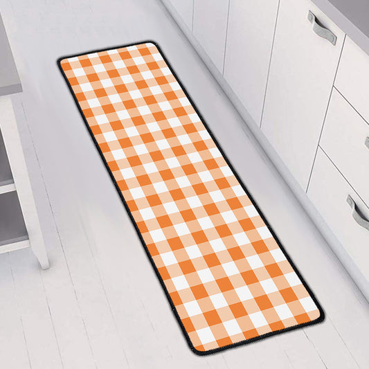 Orange And White Gingham Pattern Print Long Kitchen Mat