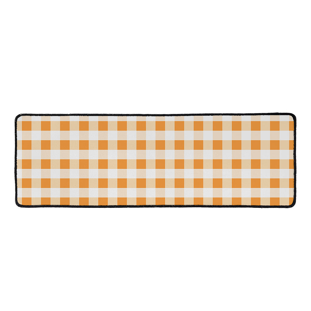 Orange And White Gingham Pattern Print Long Kitchen Mat