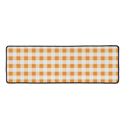 Orange And White Gingham Pattern Print Long Kitchen Mat