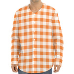 Orange And White Gingham Pattern Print Long Sleeve Baseball Jersey
