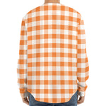 Orange And White Gingham Pattern Print Long Sleeve Baseball Jersey