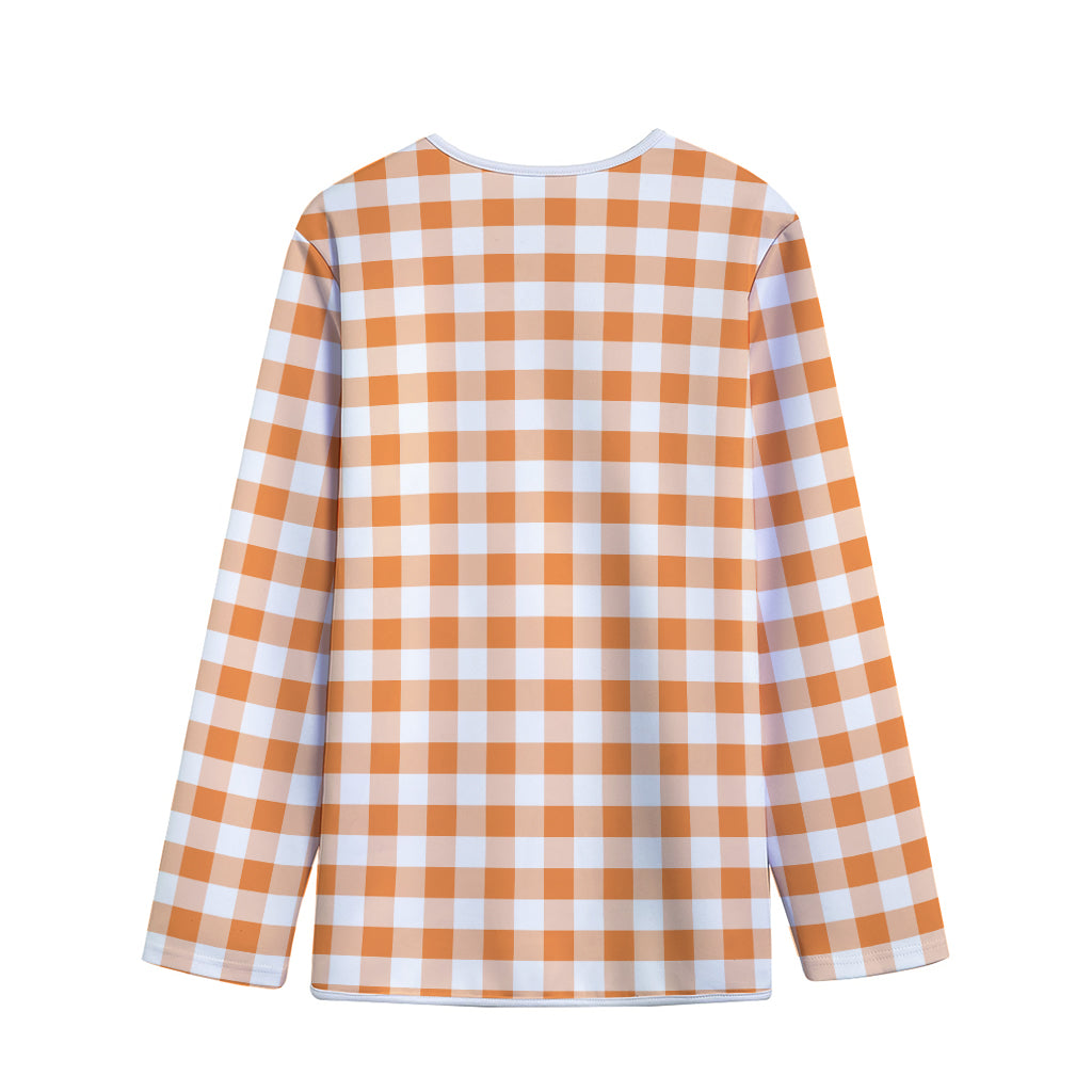 Orange And White Gingham Pattern Print Long Sleeve Short Coat