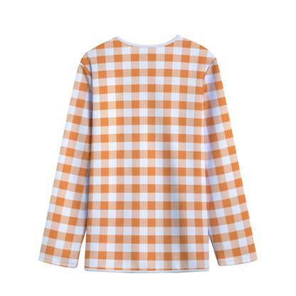 Orange And White Gingham Pattern Print Long Sleeve Short Coat