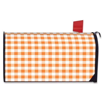 Orange And White Gingham Pattern Print Mailbox Cover