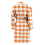 Orange And White Gingham Pattern Print Men's Bathrobe