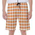Orange And White Gingham Pattern Print Men's Beach Shorts