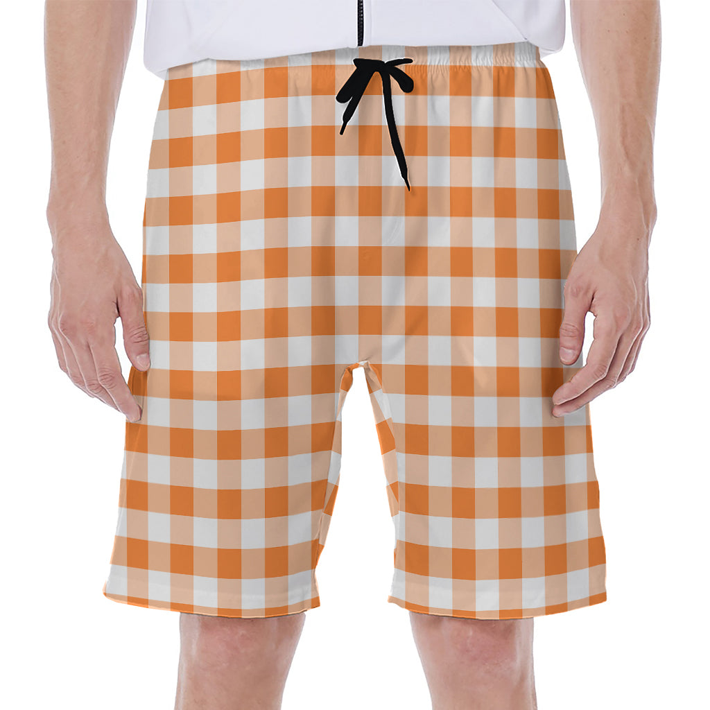 Orange And White Gingham Pattern Print Men's Beach Shorts