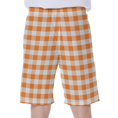 Orange And White Gingham Pattern Print Men's Beach Shorts