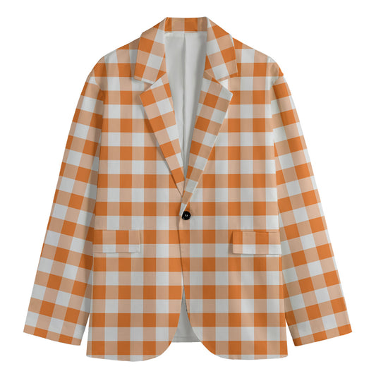 Orange And White Gingham Pattern Print Men's Blazer