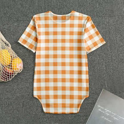 Orange And White Gingham Pattern Print Men's Bodysuit