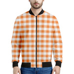 Orange And White Gingham Pattern Print Men's Bomber Jacket
