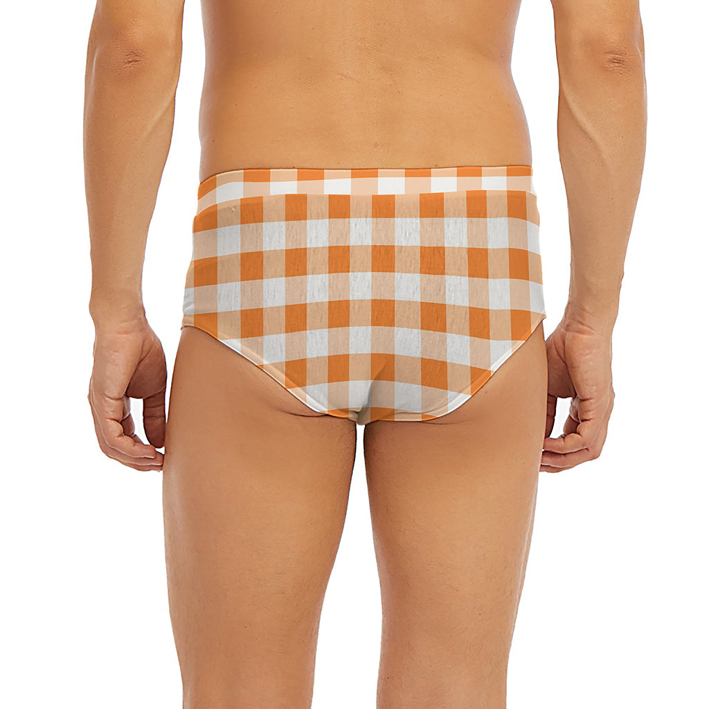 Orange And White Gingham Pattern Print Men's Briefs