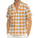 Orange And White Gingham Pattern Print Men's Deep V-Neck Shirt
