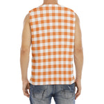 Orange And White Gingham Pattern Print Men's Fitness Tank Top