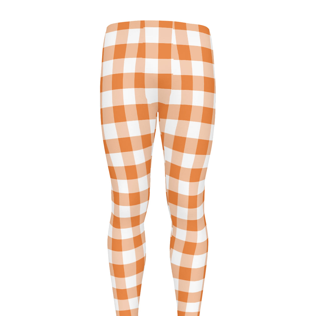 Orange And White Gingham Pattern Print Men's leggings