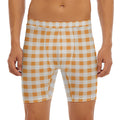 Orange And White Gingham Pattern Print Men's Long Boxer Briefs