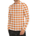 Orange And White Gingham Pattern Print Men's Long Sleeve Rash Guard