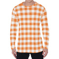 Orange And White Gingham Pattern Print Men's Long Sleeve T-Shirt