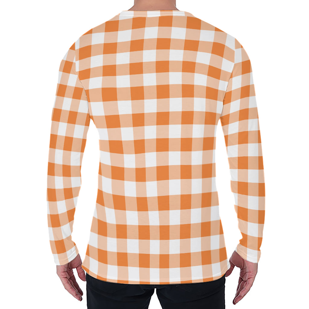 Orange And White Gingham Pattern Print Men's Long Sleeve T-Shirt