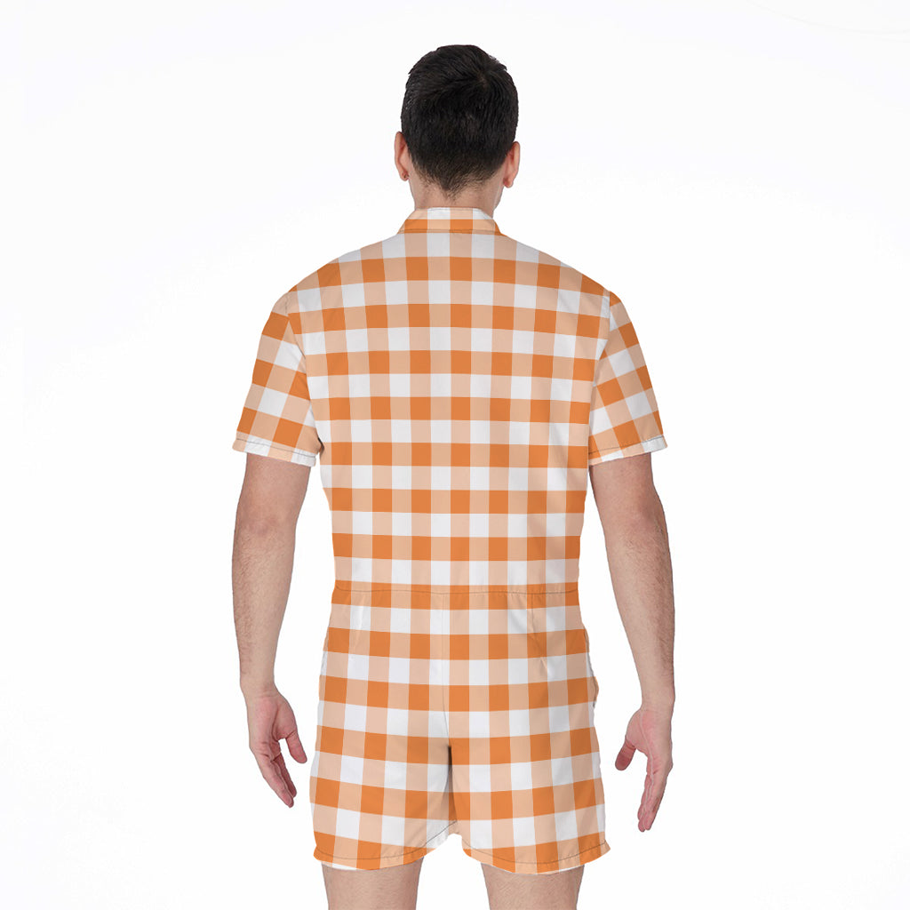 Orange And White Gingham Pattern Print Men's Rompers