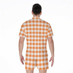 Orange And White Gingham Pattern Print Men's Rompers