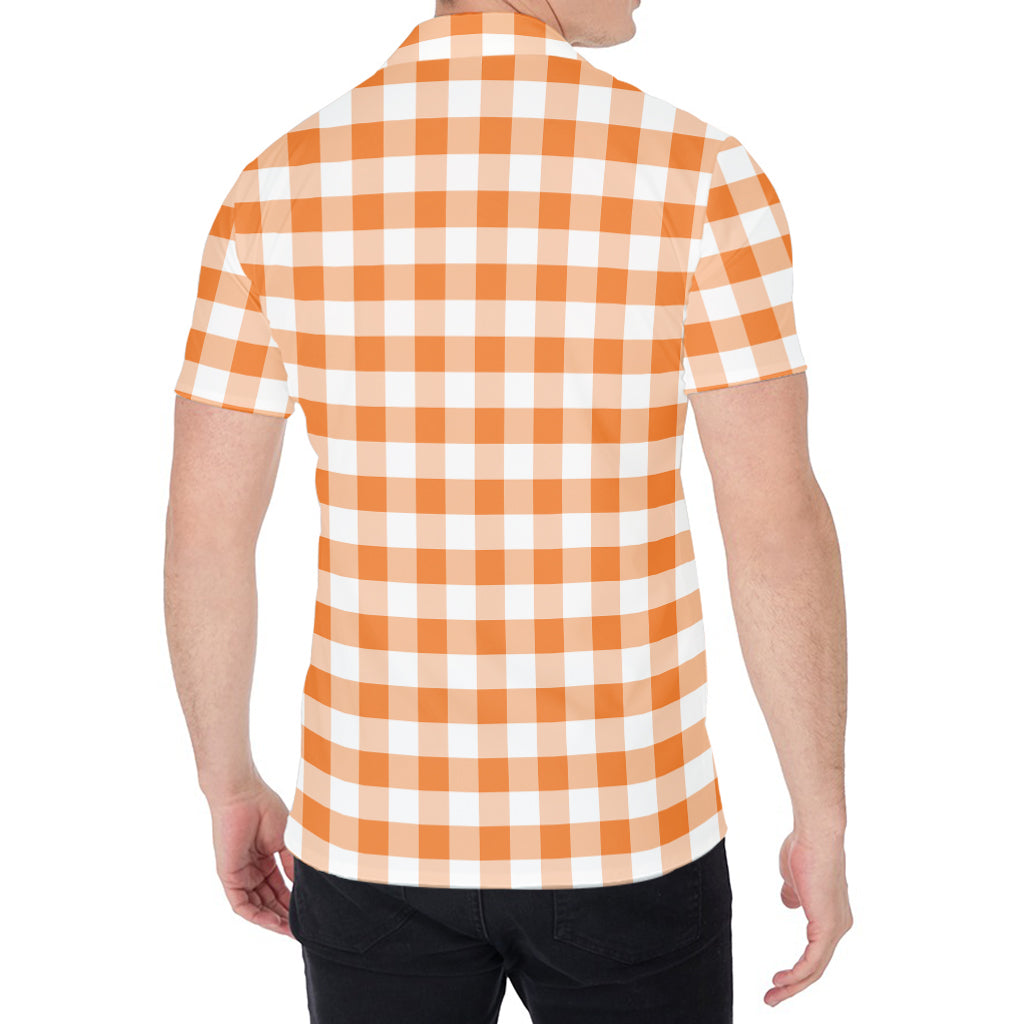 Orange And White Gingham Pattern Print Men's Shirt