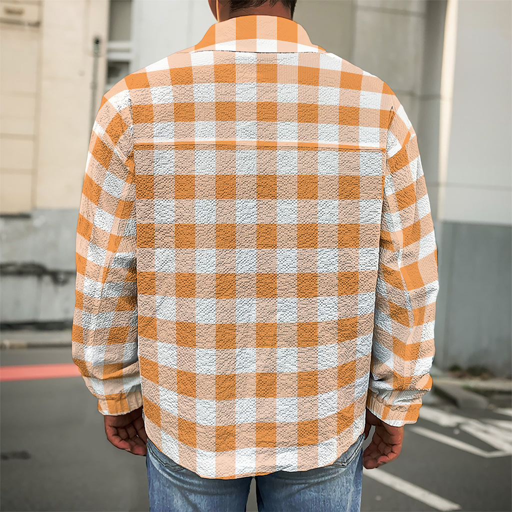 Orange And White Gingham Pattern Print Men's Shirt Jacket