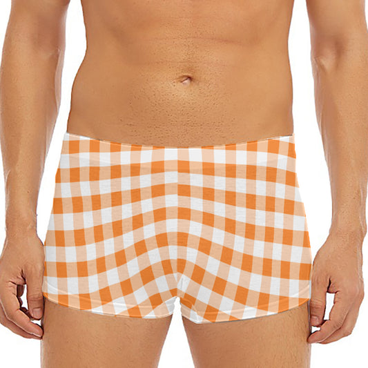 Orange And White Gingham Pattern Print Men's Short Boxer Briefs
