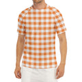 Orange And White Gingham Pattern Print Men's Short Sleeve Rash Guard