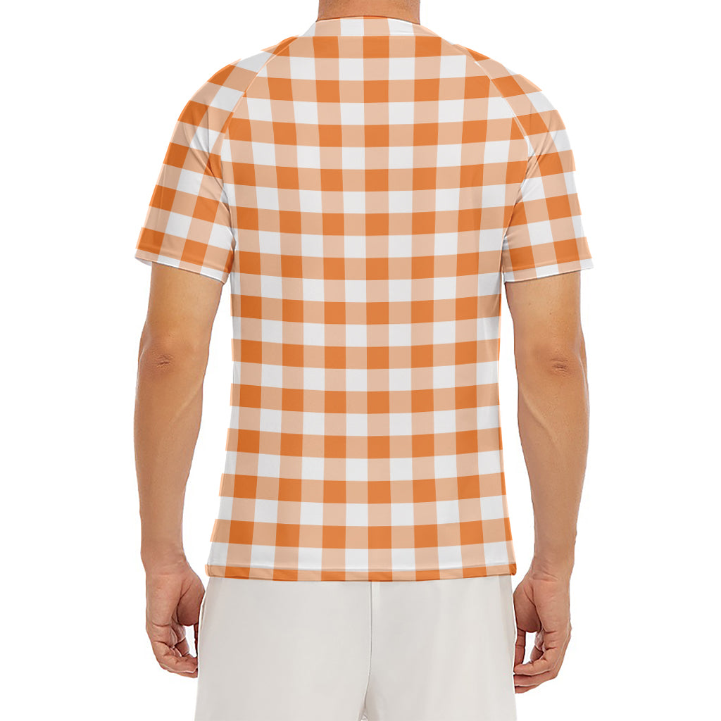 Orange And White Gingham Pattern Print Men's Short Sleeve Rash Guard