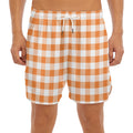 Orange And White Gingham Pattern Print Men's Split Running Shorts