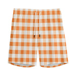 Orange And White Gingham Pattern Print Men's Sports Shorts