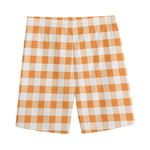 Orange And White Gingham Pattern Print Men's Sports Shorts