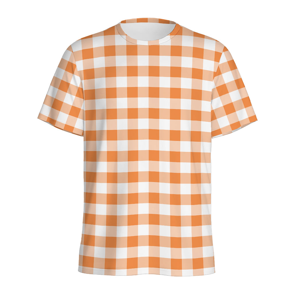 Orange And White Gingham Pattern Print Men's Sports T-Shirt