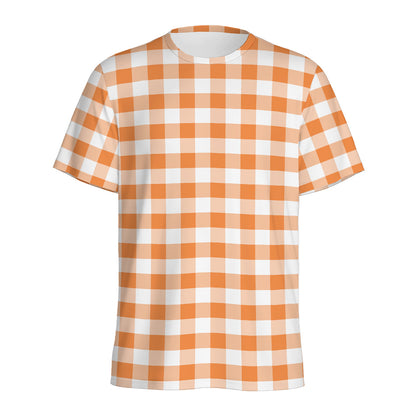 Orange And White Gingham Pattern Print Men's Sports T-Shirt
