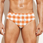 Orange And White Gingham Pattern Print Men's Swim Briefs