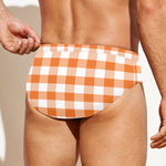 Orange And White Gingham Pattern Print Men's Swim Briefs