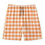 Orange And White Gingham Pattern Print Men's Swim Trunks