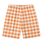 Orange And White Gingham Pattern Print Men's Swim Trunks