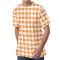 Orange And White Gingham Pattern Print Men's Velvet T-Shirt