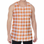 Orange And White Gingham Pattern Print Men's Velvet Tank Top