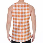 Orange And White Gingham Pattern Print Men's Velvet Tank Top