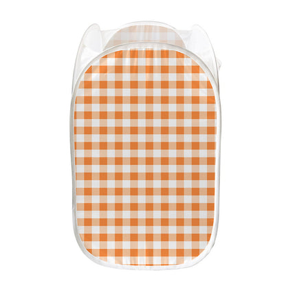 Orange And White Gingham Pattern Print Mesh Laundry Hamper