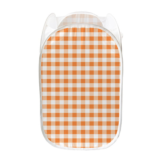 Orange And White Gingham Pattern Print Mesh Laundry Hamper