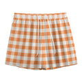 Orange And White Gingham Pattern Print Mesh Shorts