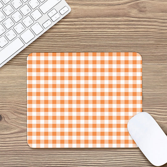 Orange And White Gingham Pattern Print Mouse Pad