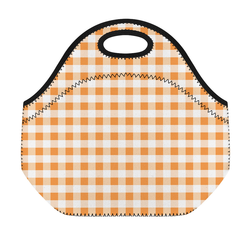 Orange And White Gingham Pattern Print Neoprene Lunch Bag